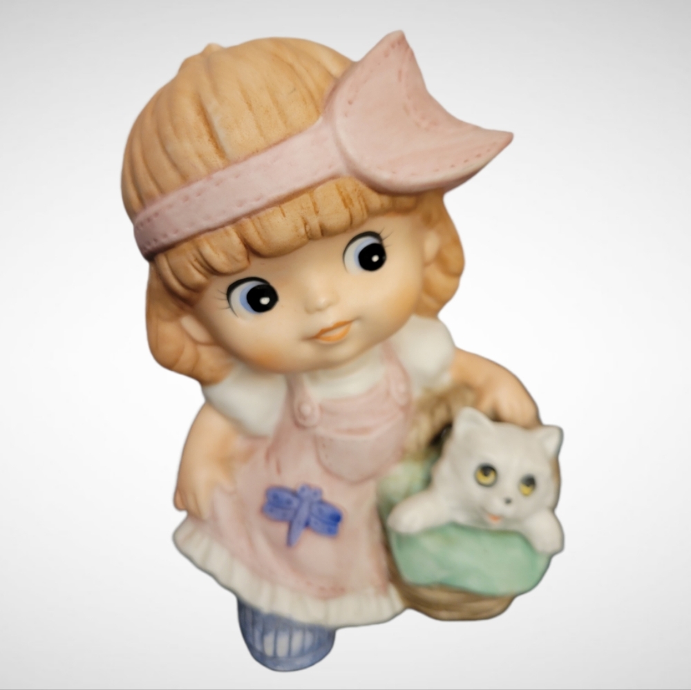 Vtg Homco Figurine 1439 Girl With Cat Kitten Porcelain Taiwan 5.5"